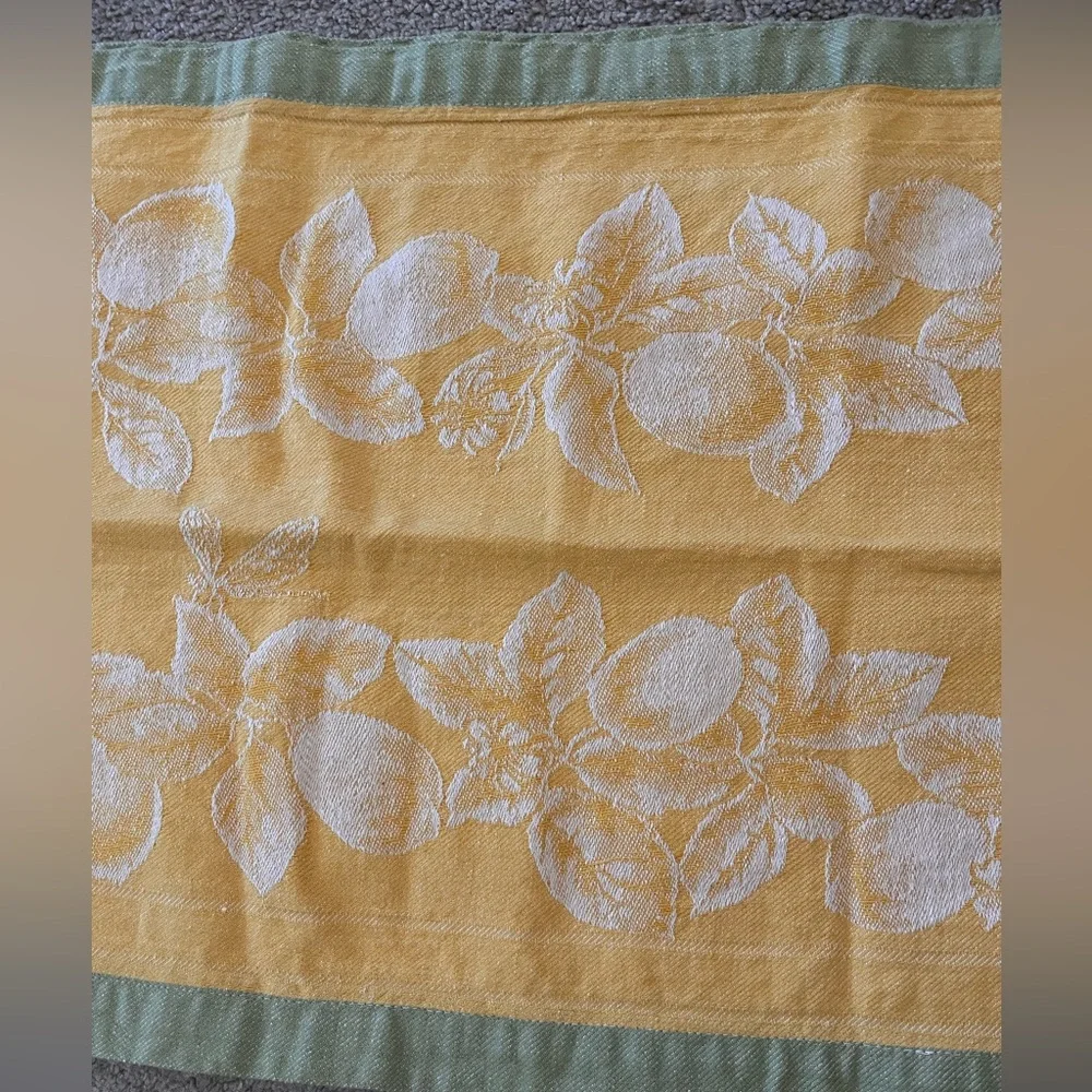WILLIAMS SONOMA Jacquard Linen Runner Fruit Citrus Lemons Yellow Green 15x103